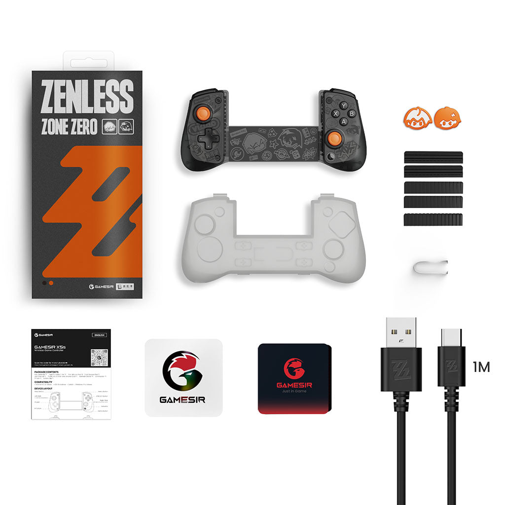 GameSir X5s Zenless Zone Zero controller zwart met verpakking en accessoires
