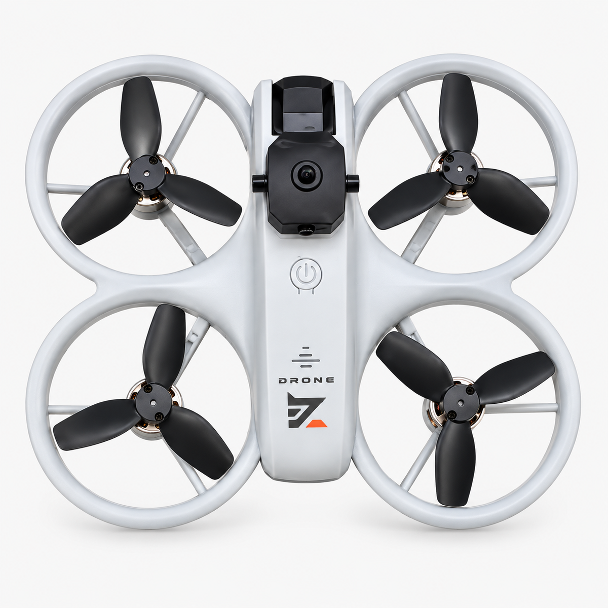 Z4 drone van boven, met vier beschermringen en propellers.