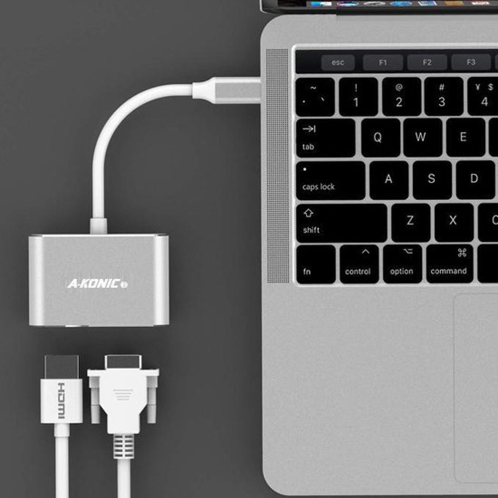 USB-C naar HDMI en VGA Adapter - 2-in-1 Dual Monitor Converter - 4K HDMI + VGA - Space Grey