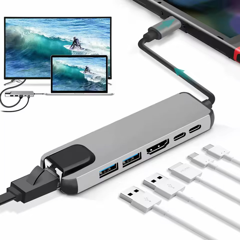 USB 3.1 Hub Type C naar HDMI RJ45 Power Delivery USB 30 Multi Adapter Docking Station Type C Splitter 6 Poort Hub MacBook Pro en Andere USB-C Apparaten