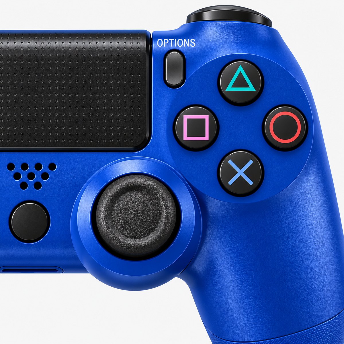 Merkloze PS4-controller Blauw (Wave Blue) – detail actieknoppen (kleurillustratie)