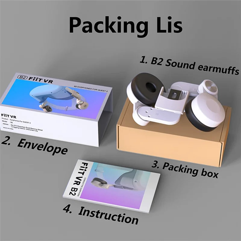 FIIT VR B2 oorstukken voor Quest 2, set en verpakking