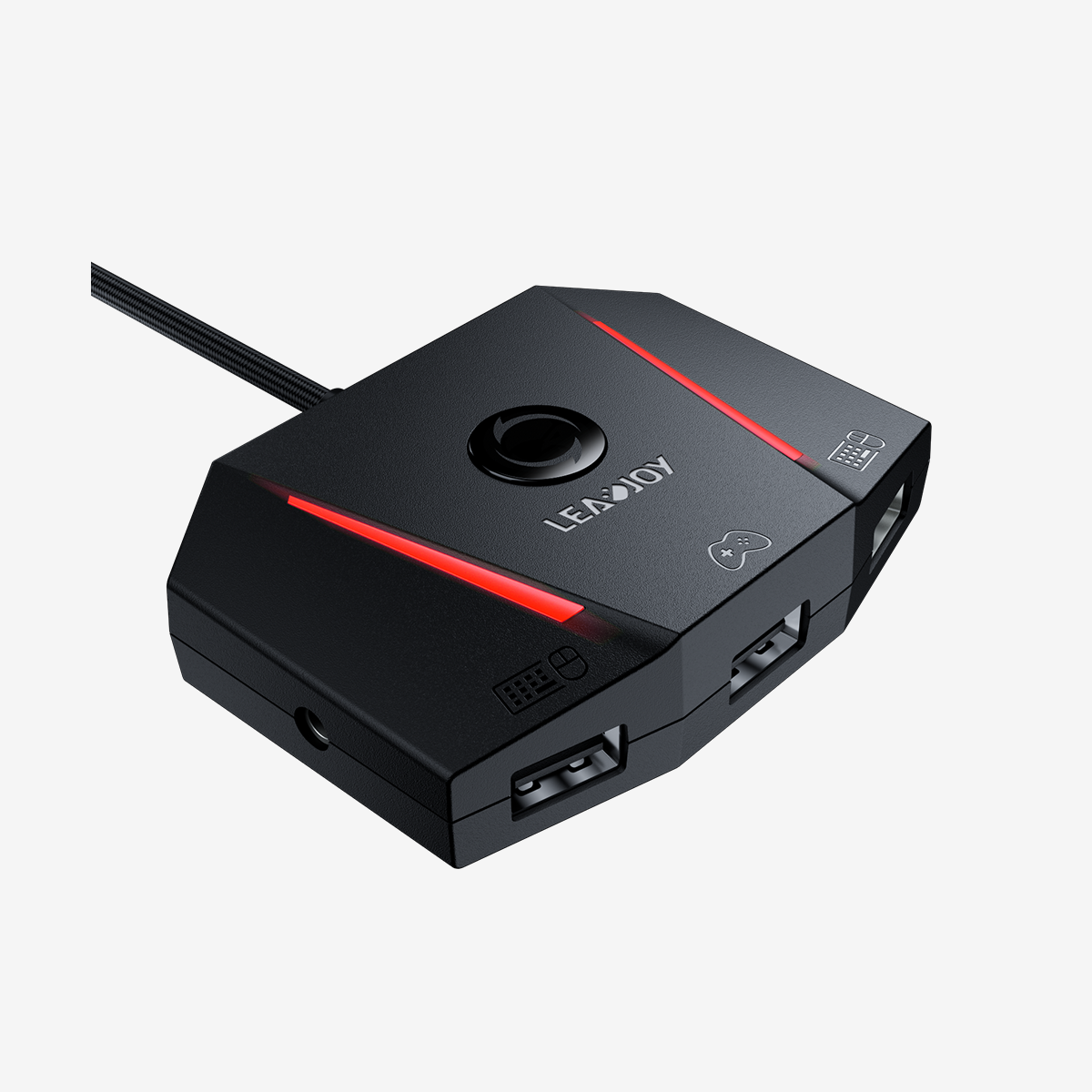 LeadJoy VX2 AimBox met rode verlichting, schuin aanzicht