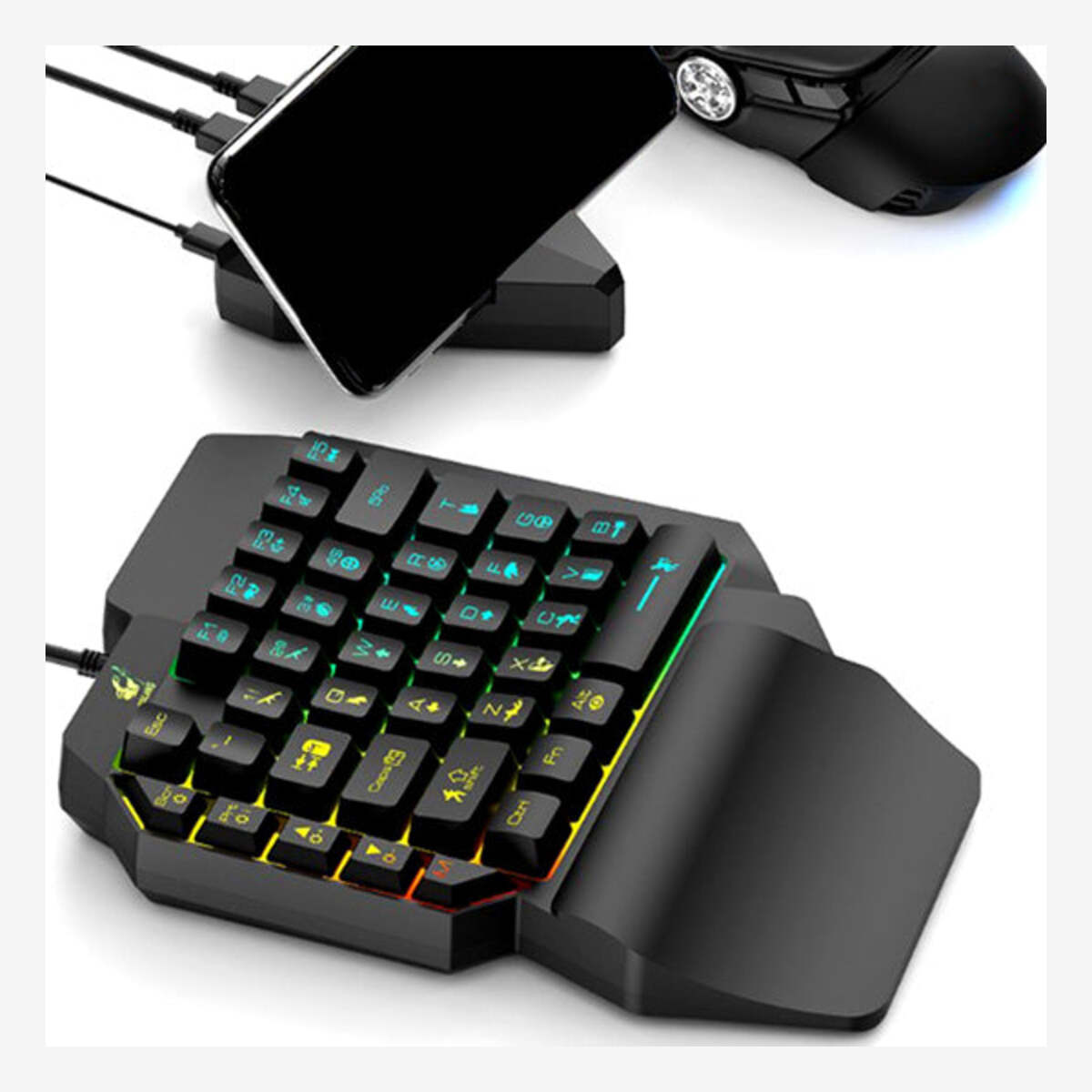 ZIYOULANG K1 gamekeypad schuin aanzicht met RGB-verlichting