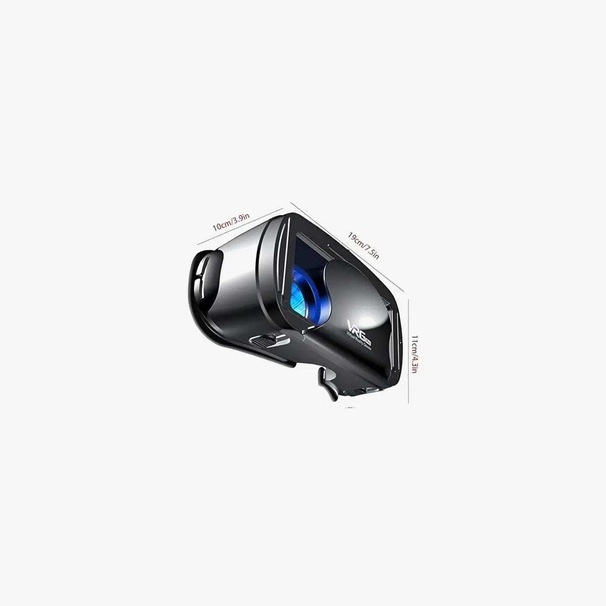 VRGpro X7 VR-bril zwart - zijaanzicht met afmetingen