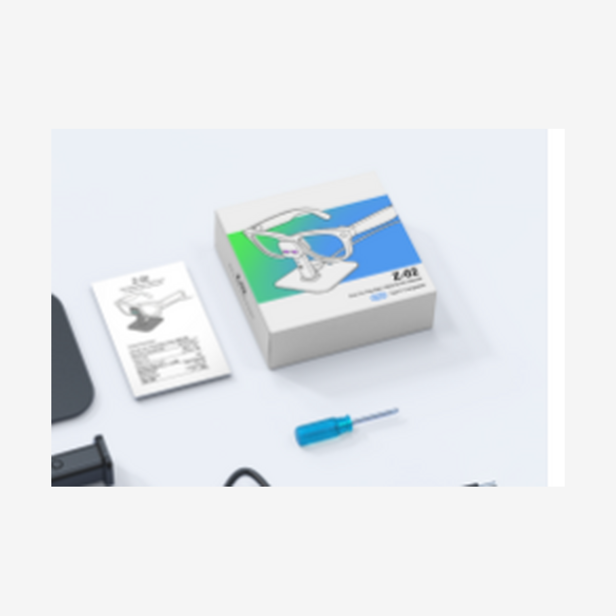 Z-02 laadstation voor Ray-Ban Meta bril – verpakking, handleiding en meegeleverde schroevendraaier