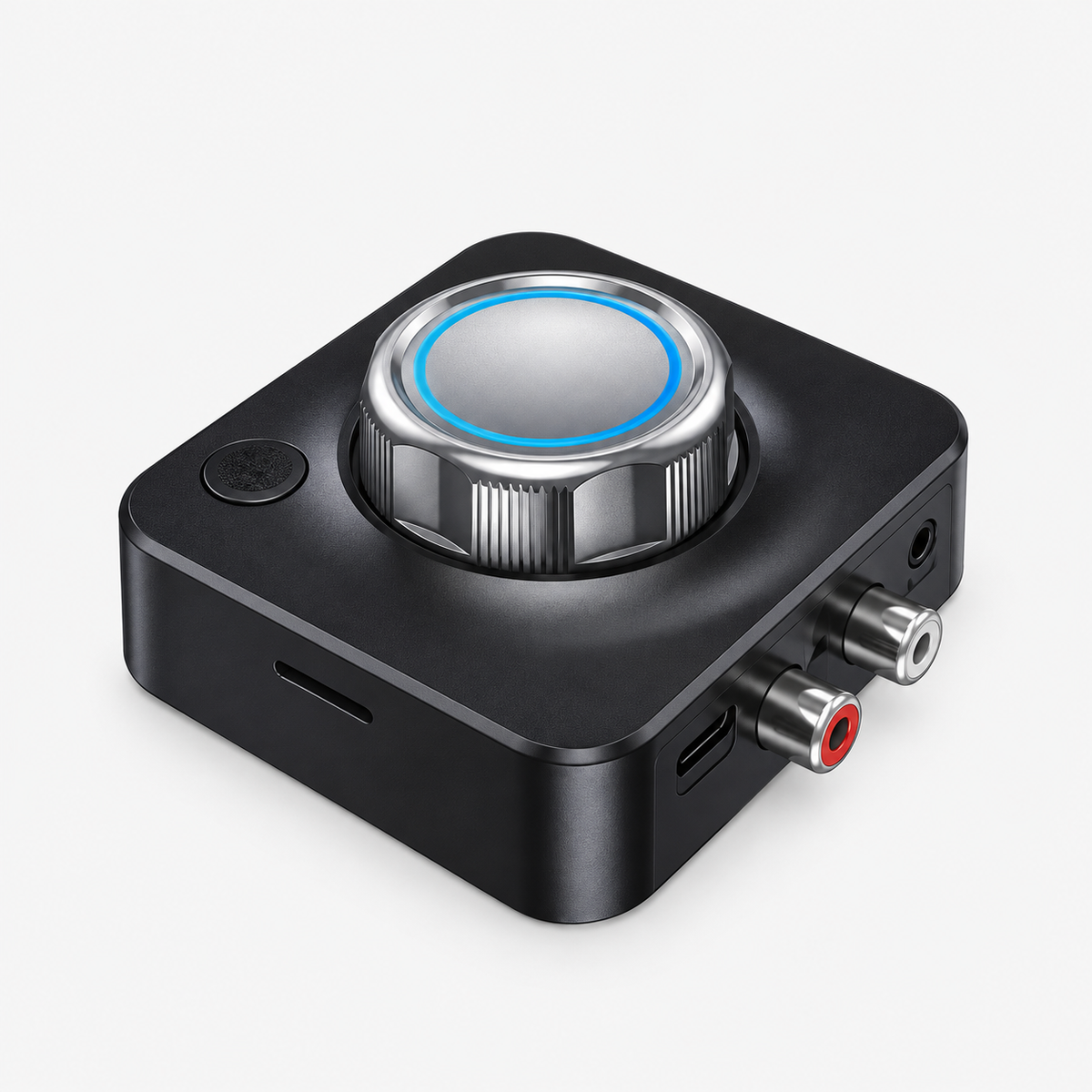 Draadloze audioadapter in zwart met draaiknop