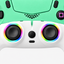 Tweekleurige gamecontroller groen wit – detail sticks en verlichting