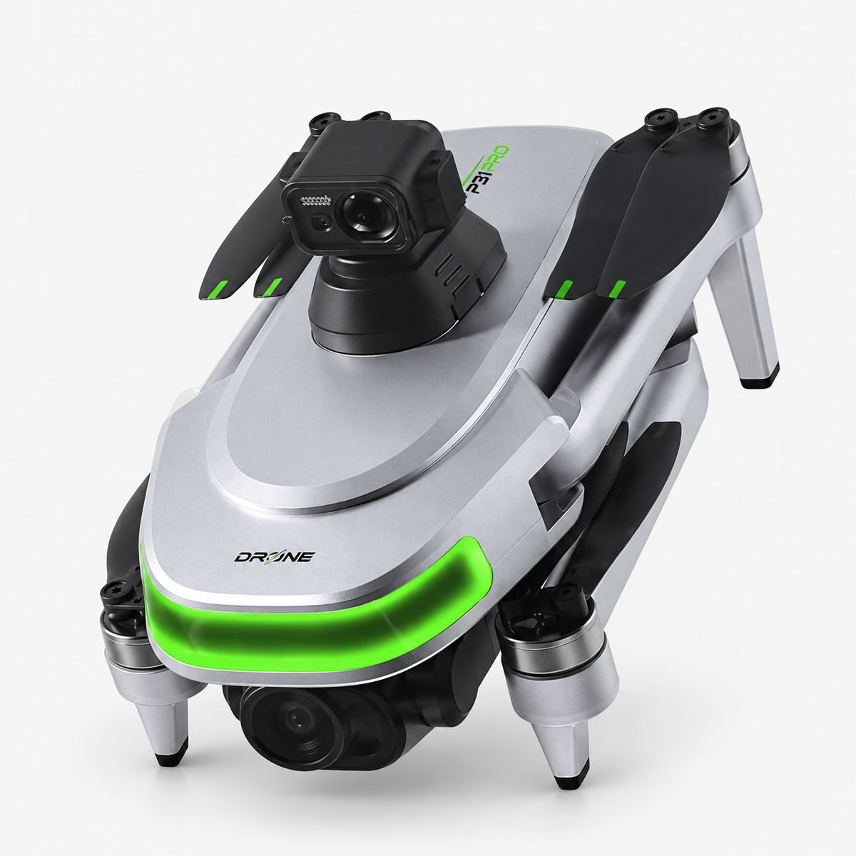 P31 Pro grijze cameradrone met groene accenten