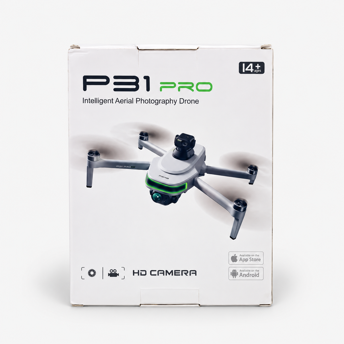 P31 Pro retailverpakking, bewerkt vanaf een online verpakkingsfoto.