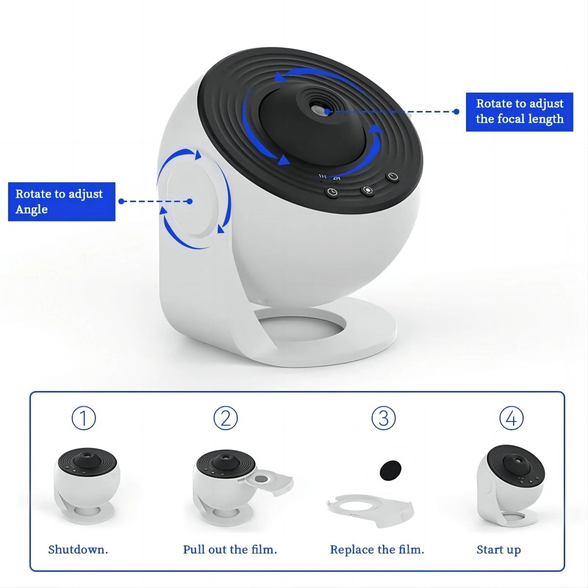 360 Graden Galaxy Sterrenhemel Projector Nachtlampje met Timer en 12 Lichtscènes
