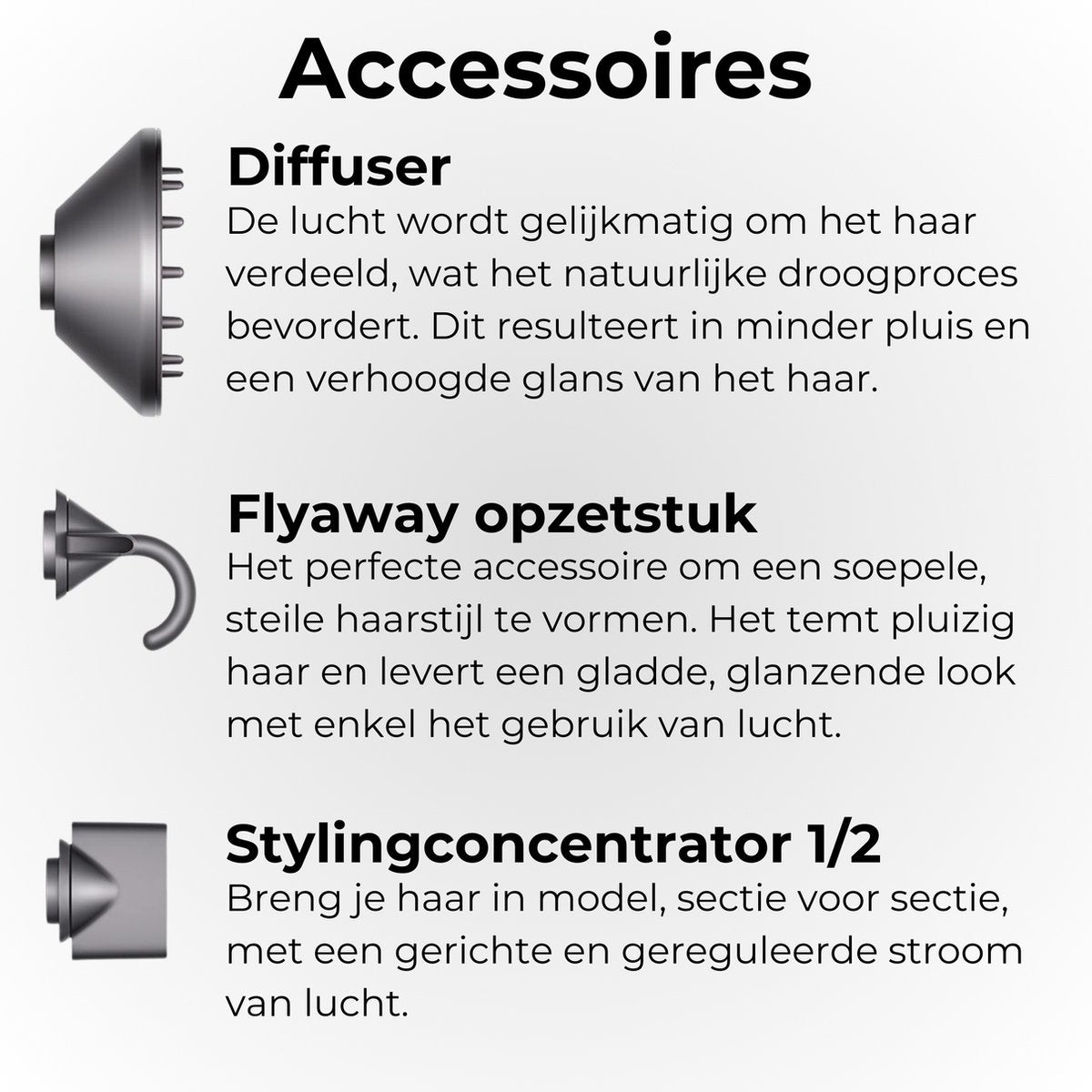Professionele Krachtige Föhn Supersonic Haardroger met 5 opzetstukken 1600W