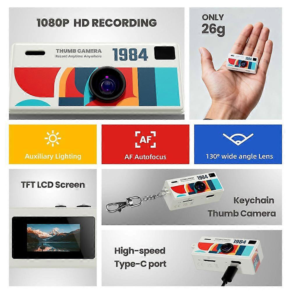 Mini Duim Camera Rugzak Charm - 1080p HD Foto's - 0.96inch Scherm - 40MP - Wit