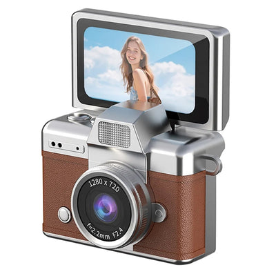 Mini retro thumb camera met 1,47 inch klapscherm – HD digitale camera met video-opname  – Bruin