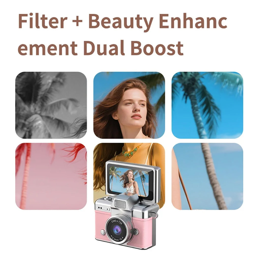 Mini retro thumb camera met 1,47 inch klapscherm – HD digitale camera met video-opname  – Roze