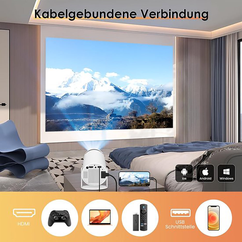 Draagbare WiFi 6 Mini Beamer - 200 ANSI Lumen Projector - Android Bluetooth 5.0 - Wit