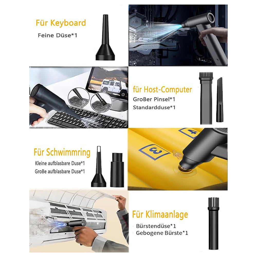 Luchtblazer Oplaadbaar 8000mAh - 120.000 RPM Draadloze Air Duster - PC Auto Huishouden - Zwart
