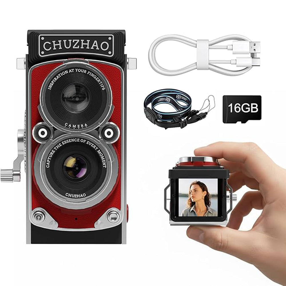 Chuzhao Retro TLR Digitale Camera - Vintage Twin-Lens Design - 1080p Full HD - 12MP Autofocus - 16GB - Rood