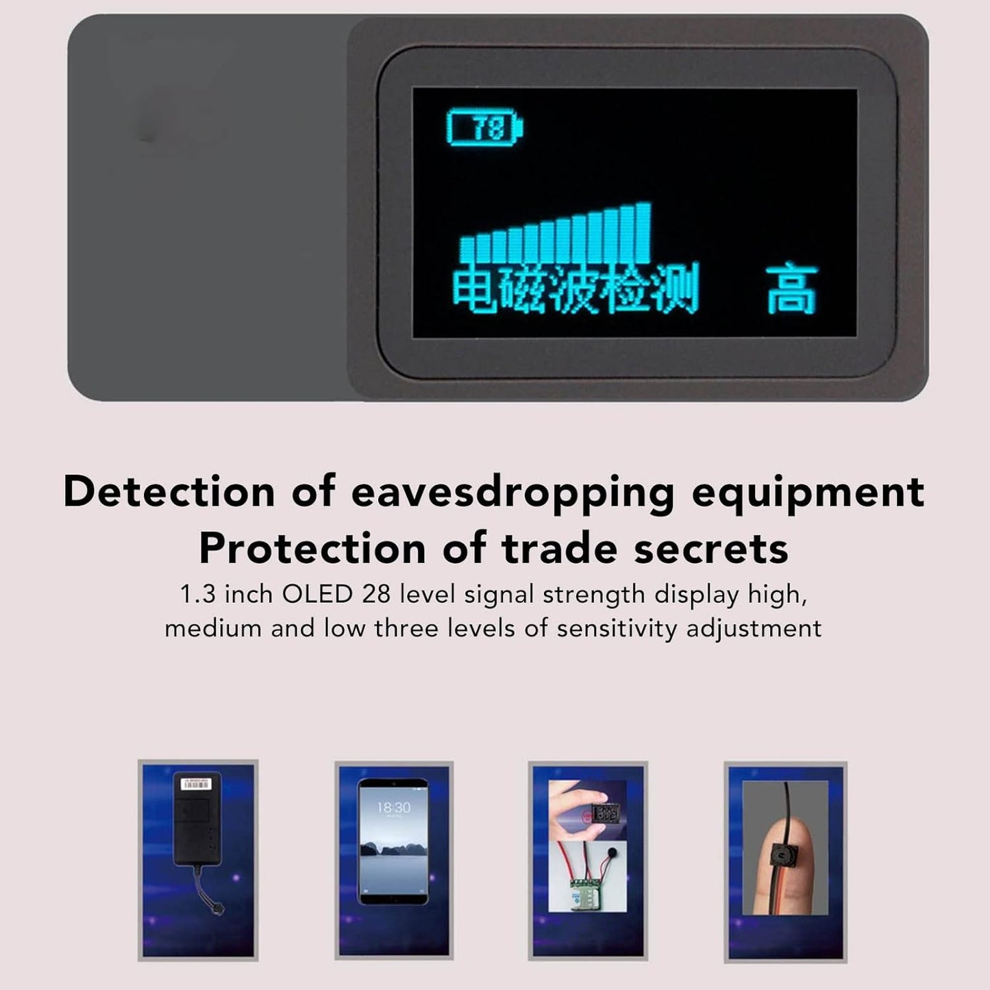 Professionele Draagbare Signaaldetector Anti-Spionage RF en Trillings Scanner met LED-indicator