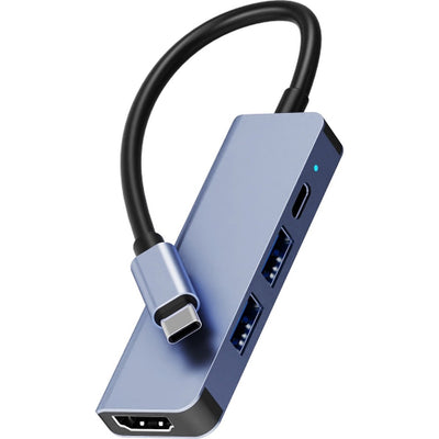 USB-C Adapter 4-in-1 met HDTV, USB 3.0 en PD - Type-C Hub HDMI 4K - Space Grey