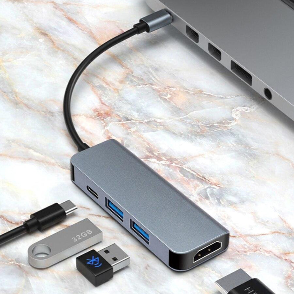 USB-C Adapter 4-in-1 met HDTV, USB 3.0 en PD - Type-C Hub HDMI 4K - Space Grey
