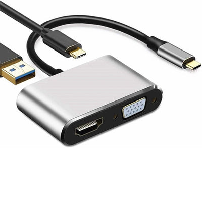USB-C naar HDMI VGA 4K Adapter - 4-in-1 Type-C Hub met USB 3.0 en 100W PD - Space Grey