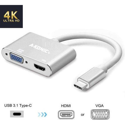 USB-C naar HDMI en VGA Adapter - 2-in-1 Dual Monitor Converter - 4K HDMI + VGA - Space Grey
