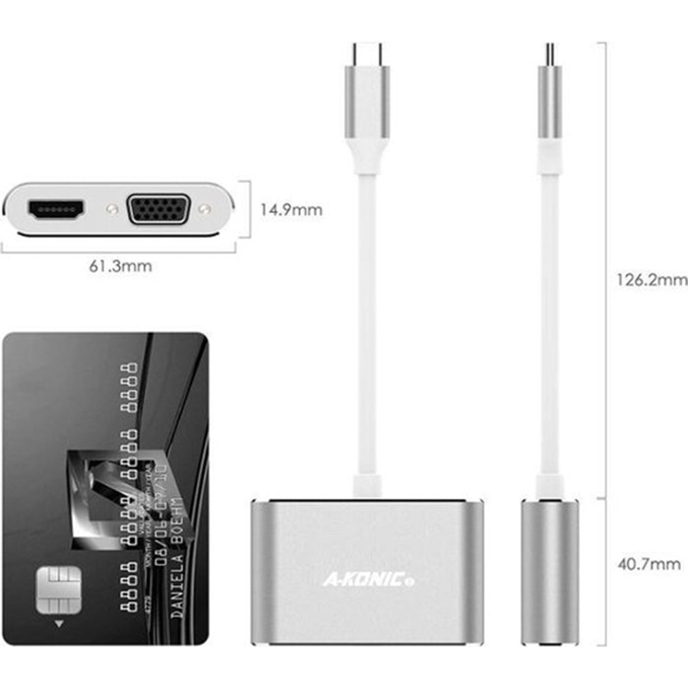 USB-C naar HDMI en VGA Adapter - 2-in-1 Dual Monitor Converter - 4K HDMI + VGA - Space Grey