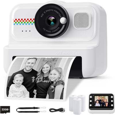 Instant Print Camera met Flitser, LCD Scherm en Draaibare Lens Direct Foto’s Printen