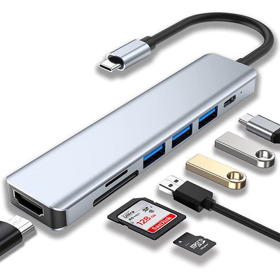 Maxxselect USB‑C hub 7‑in‑1 met 4K HDMI, 3x USB 3.0, SD/MicroSD kaartlezer – Space Grey