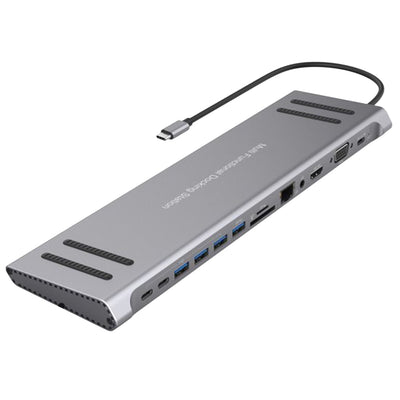 Docking Station USB-C naar HDMI VGA SD TF RJ45 USB 3.0 Audio USB-C PD Adapter Compleet Multiport Docking Station voor Laptop MacBook en Notebook Met Snelle Dataoverdracht Ondersteuning voor Meerdere Monitoren en 4K Video