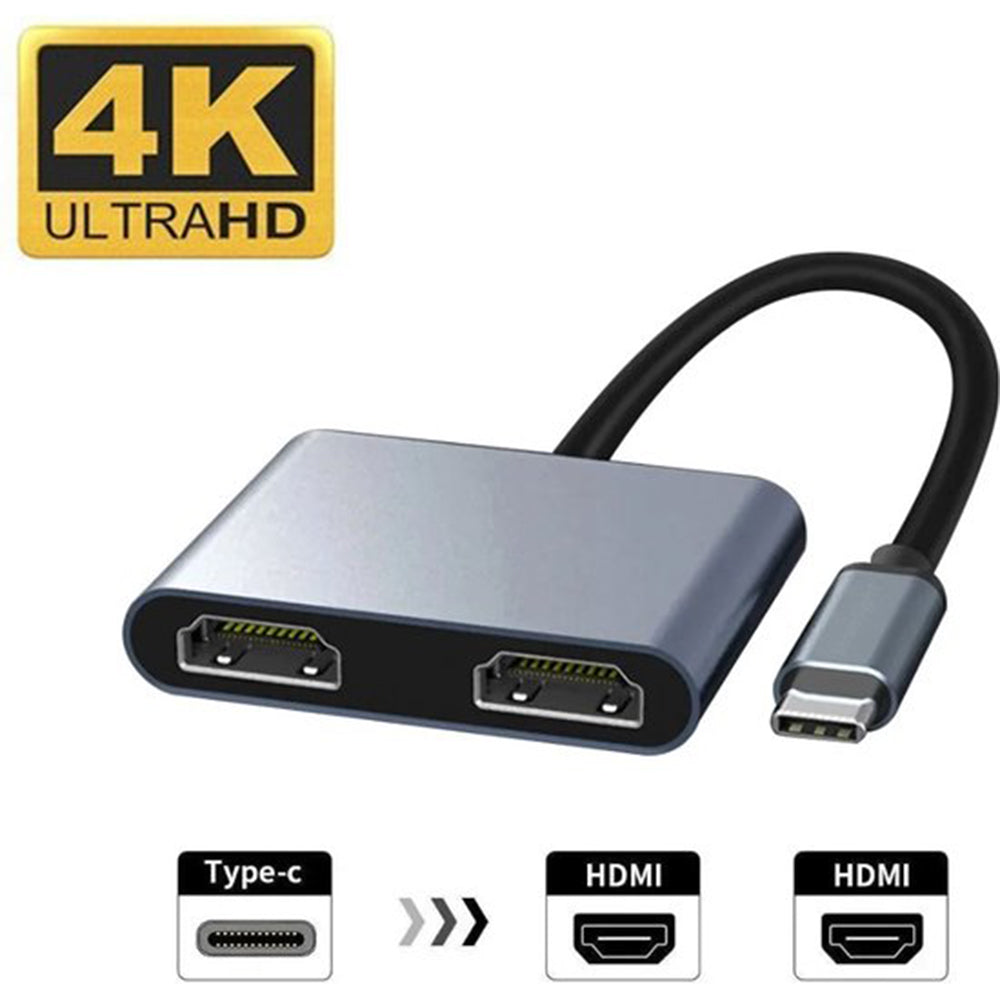 USB-C naar Dual HDMI Adapter Type C Double HDMI Converter USB-C Hub met 2x HDMI Uitgang Geschikt voor MacBook Air en Pro Samsung Microsoft en Andere Laptops