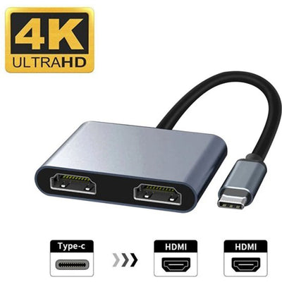 USB-C naar Dual HDMI Adapter Type C Double HDMI Converter USB-C Hub met 2x HDMI Uitgang Geschikt voor MacBook Air en Pro Samsung Microsoft en Andere Laptops
