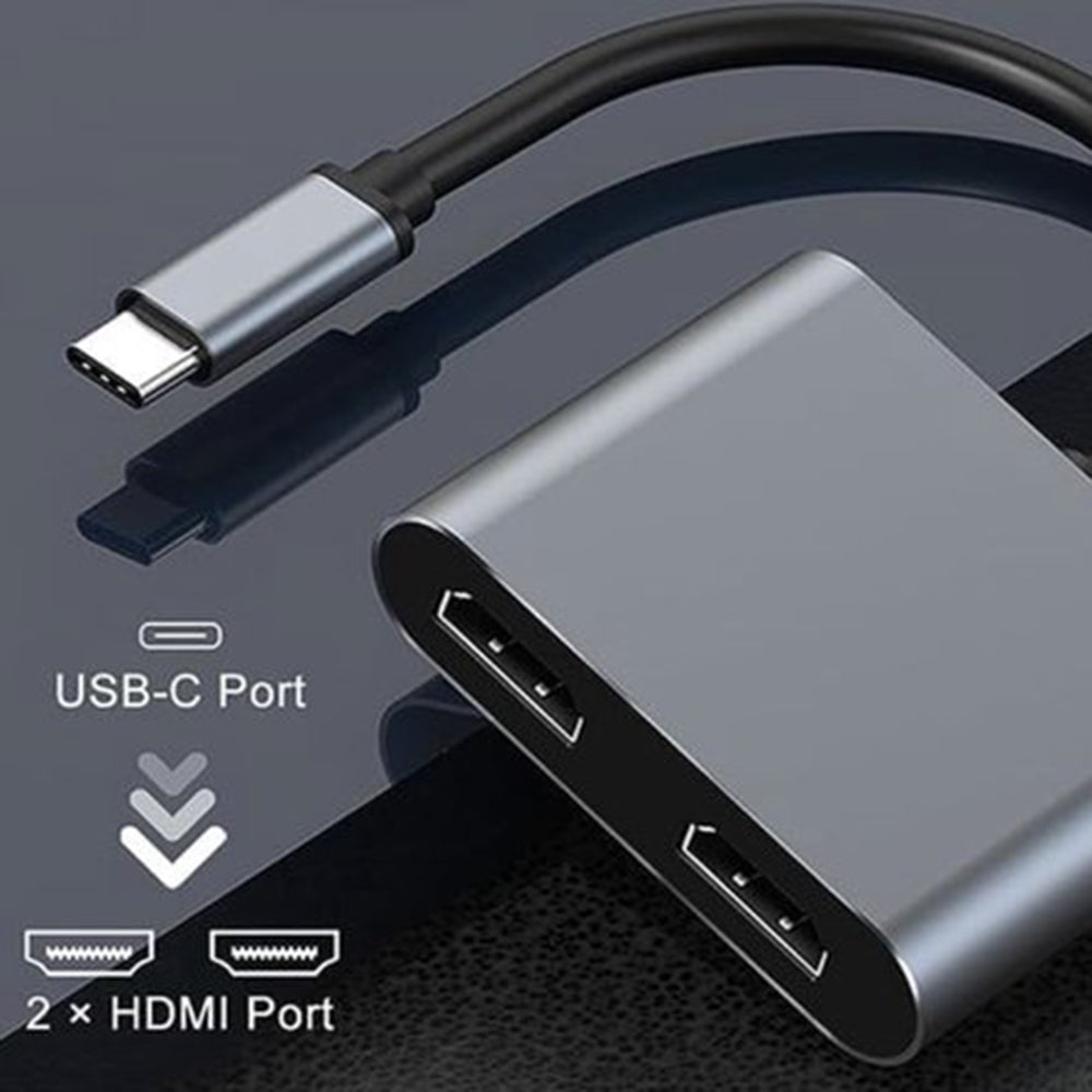 USB-C naar Dual HDMI Adapter Type C Double HDMI Converter USB-C Hub met 2x HDMI Uitgang Geschikt voor MacBook Air en Pro Samsung Microsoft en Andere Laptops
