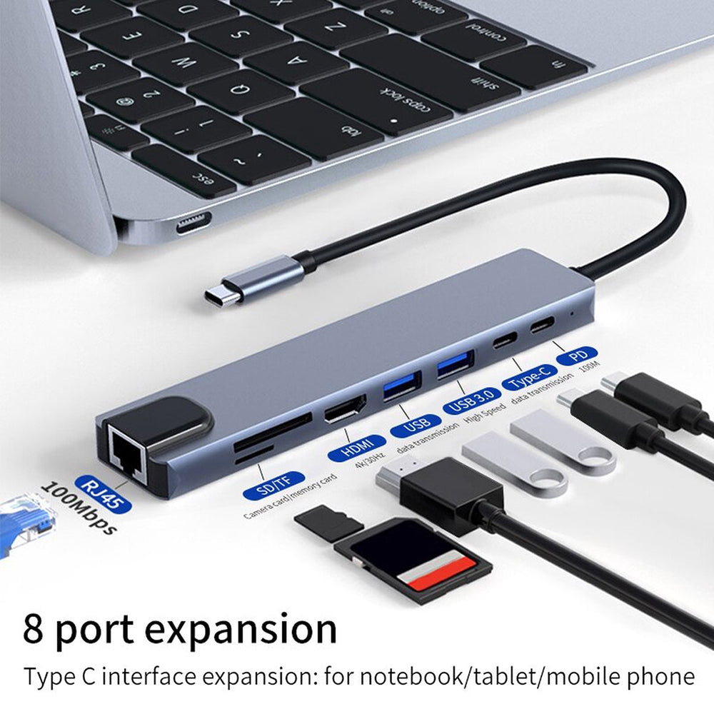 8-in-1 USB C Hub Adapter Compatibel met Thunderbolt 3 USB 3.1 Universele Multiport Hub met HDMI 4K USB 20 USB 30 SD en TF Kaartlezer USB C Poort Laptop en MacBook
