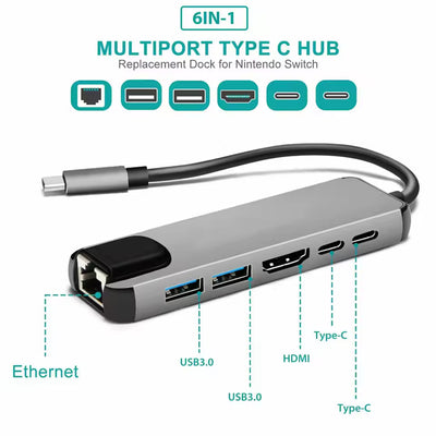 USB 3.1 Hub Type C naar HDMI RJ45 Power Delivery USB 30 Multi Adapter Docking Station Type C Splitter 6 Poort Hub MacBook Pro en Andere USB-C Apparaten