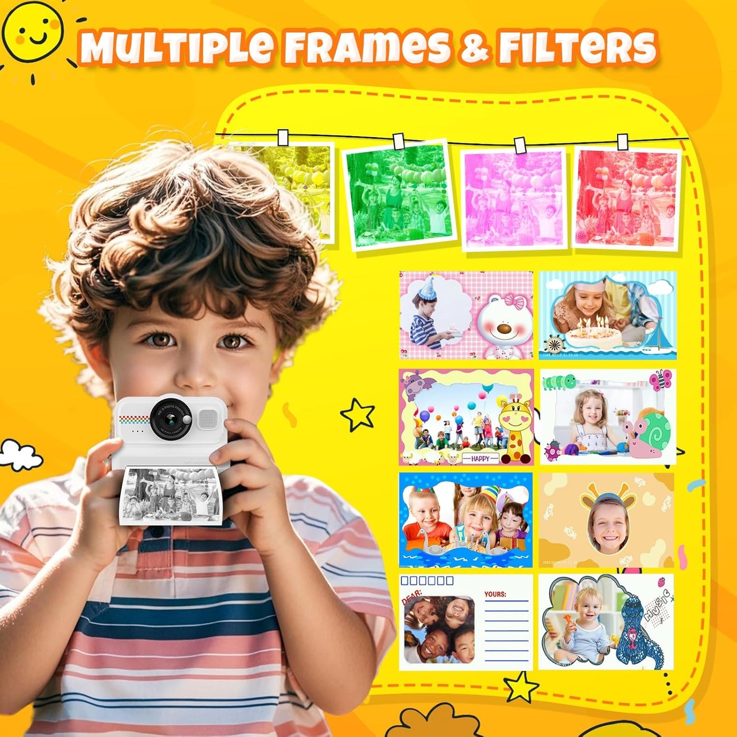 Instant Print Camera met Flitser, LCD Scherm en Draaibare Lens Direct Foto’s Printen