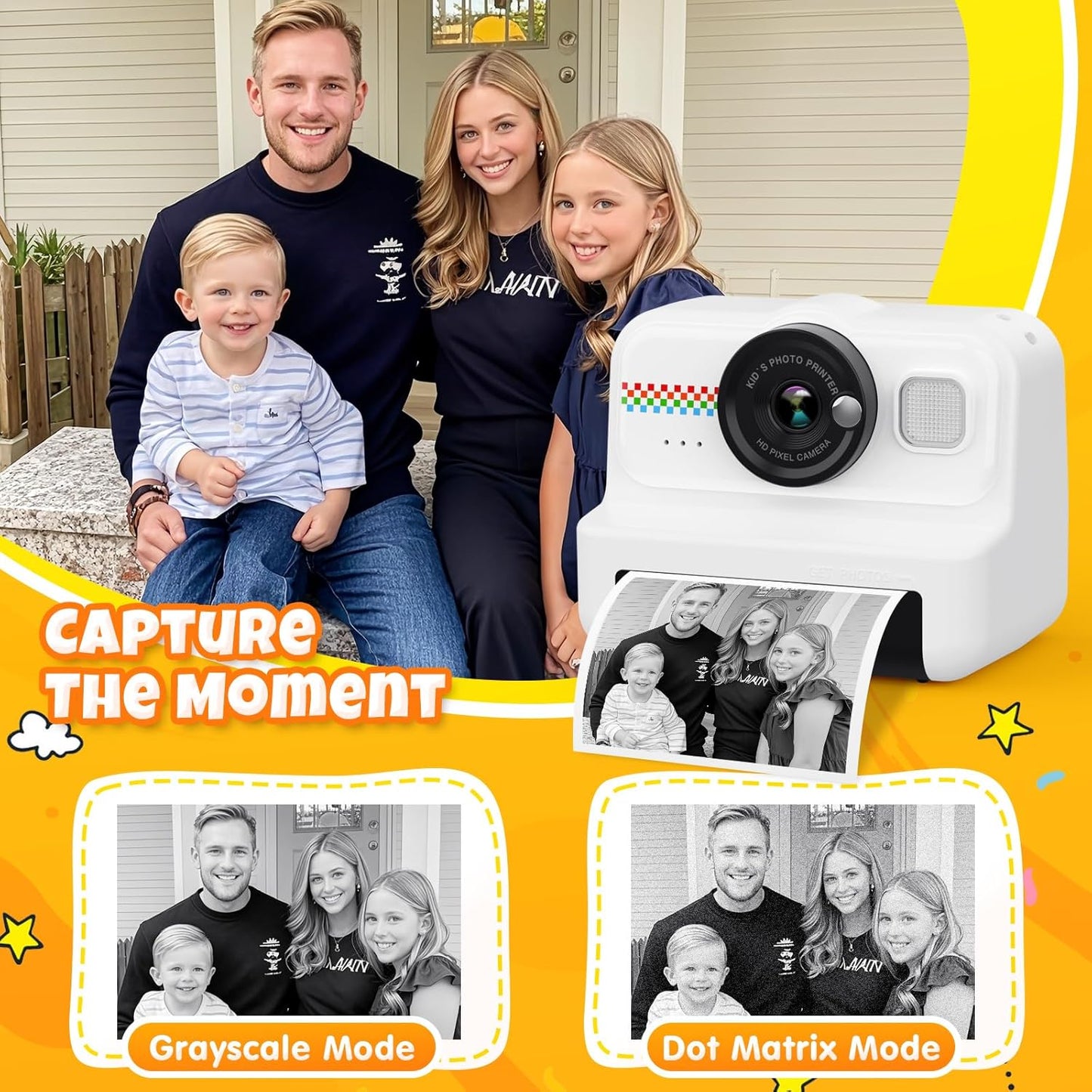Instant Print Camera met Flitser, LCD Scherm en Draaibare Lens Direct Foto’s Printen