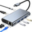 11-in-1 USB-C Hub USB Splitter USB Hub USB-C Dock met USB 3.0 4K UHD HDMI VGA SD en Micro SD Kaartlezer AUX Internet Adapter MacBook Windows Tablet