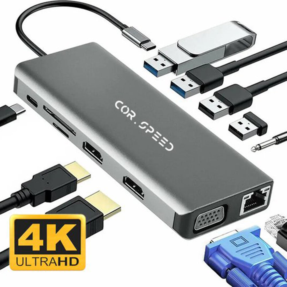 12-in-1 USB-C Docking Station voor Laptop met Dual HDMI Premium VGA USB-C Hub in Space Grey Geschikt voor MacBook Windows en Andere USB-C Apparaten