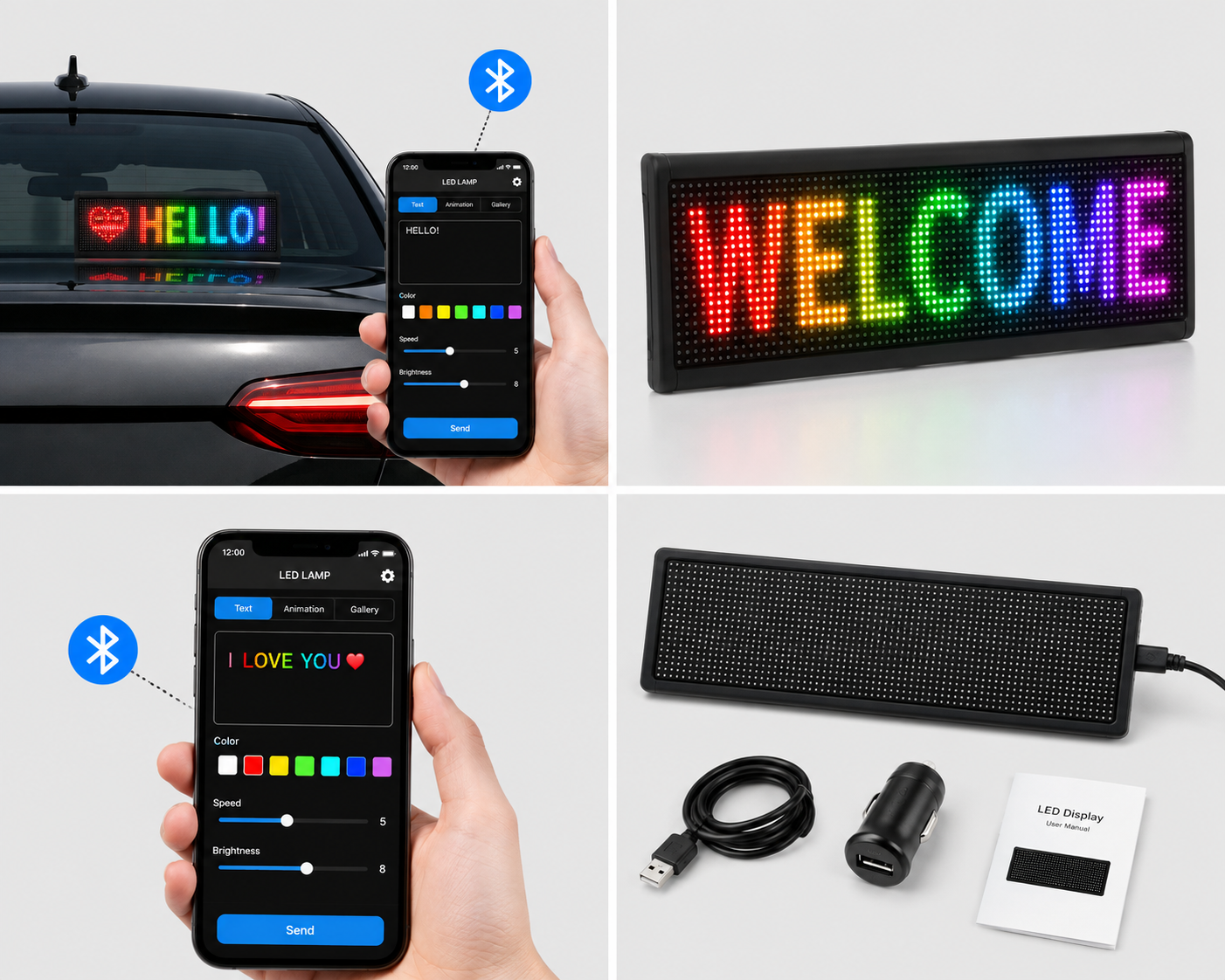 Flexibel LED display 18x8 cm met app bediening op lichtgrijze achtergrond