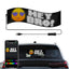 Flexibel RGB LED display gemonteerd in autoruit en bediend met smartphone