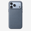 Merkloos geweven hoesje voor iPhone 18 Pro Max Chambray-blauw zonder logo – achteraanzicht
