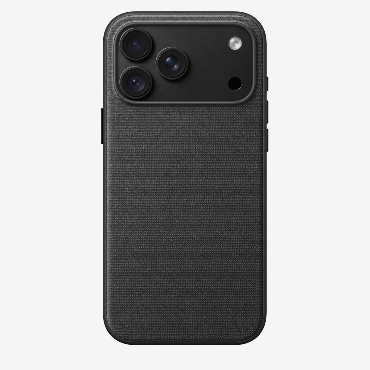 Merkloos geweven hoesje voor iPhone 18 Pro Max Zwart zonder logo – achteraanzicht