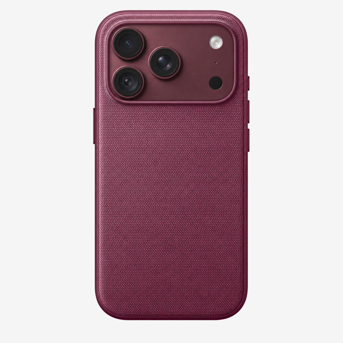 Merkloos geweven hoesje voor iPhone 18 Pro in Moerbei, achteraanzicht, zonder logo, achtergrond #F5F5F5