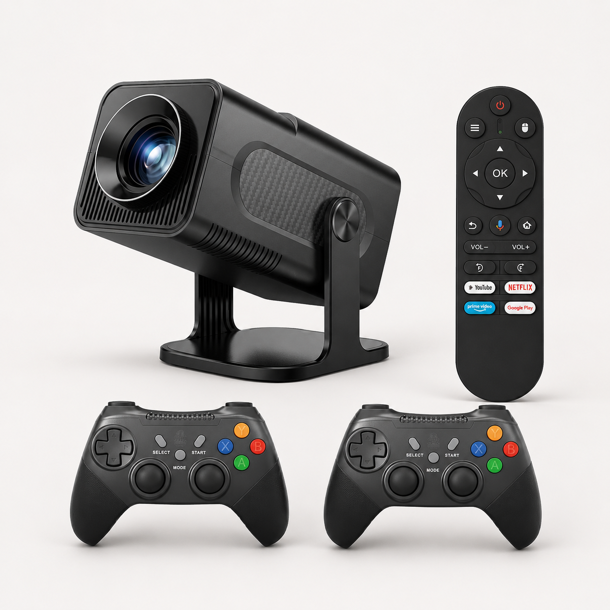 HCS350 Pro+ projector met twee draadloze controllers en afstandsbediening