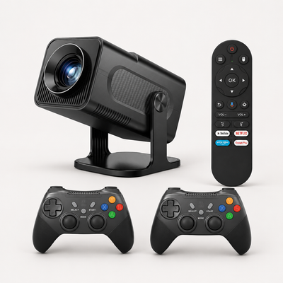 HCS350 Pro+ projector met twee draadloze controllers en afstandsbediening
