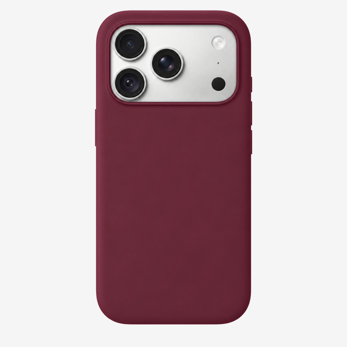 Siliconenhoesje voor iPhone 18 in Burgundy, achteraanzicht, zonder logo op lichtgrijze achtergrond