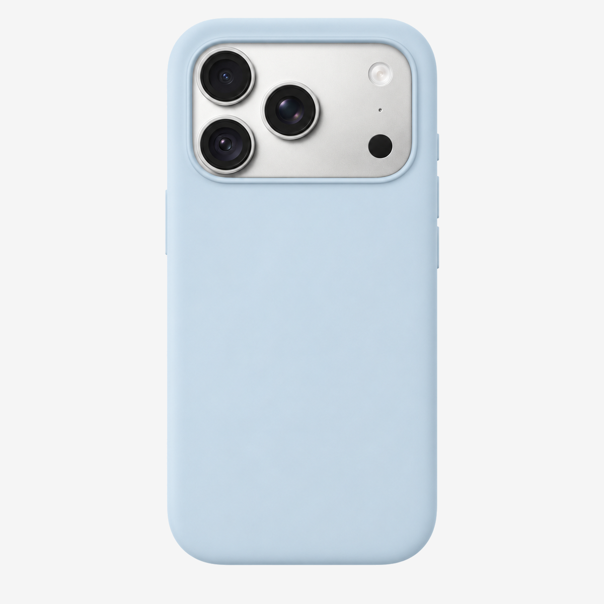 Siliconenhoesje voor iPhone 18 in Crisp Blue, achteraanzicht, zonder logo op lichtgrijze achtergrond