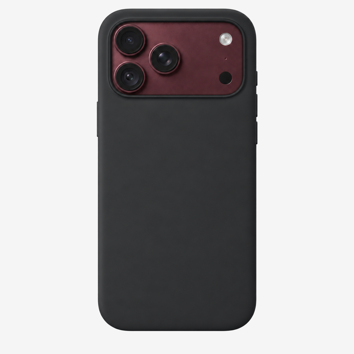 Siliconenhoesje voor iPhone 18 Pro Max in Black, achteraanzicht, zonder logo op lichtgrijze achtergrond